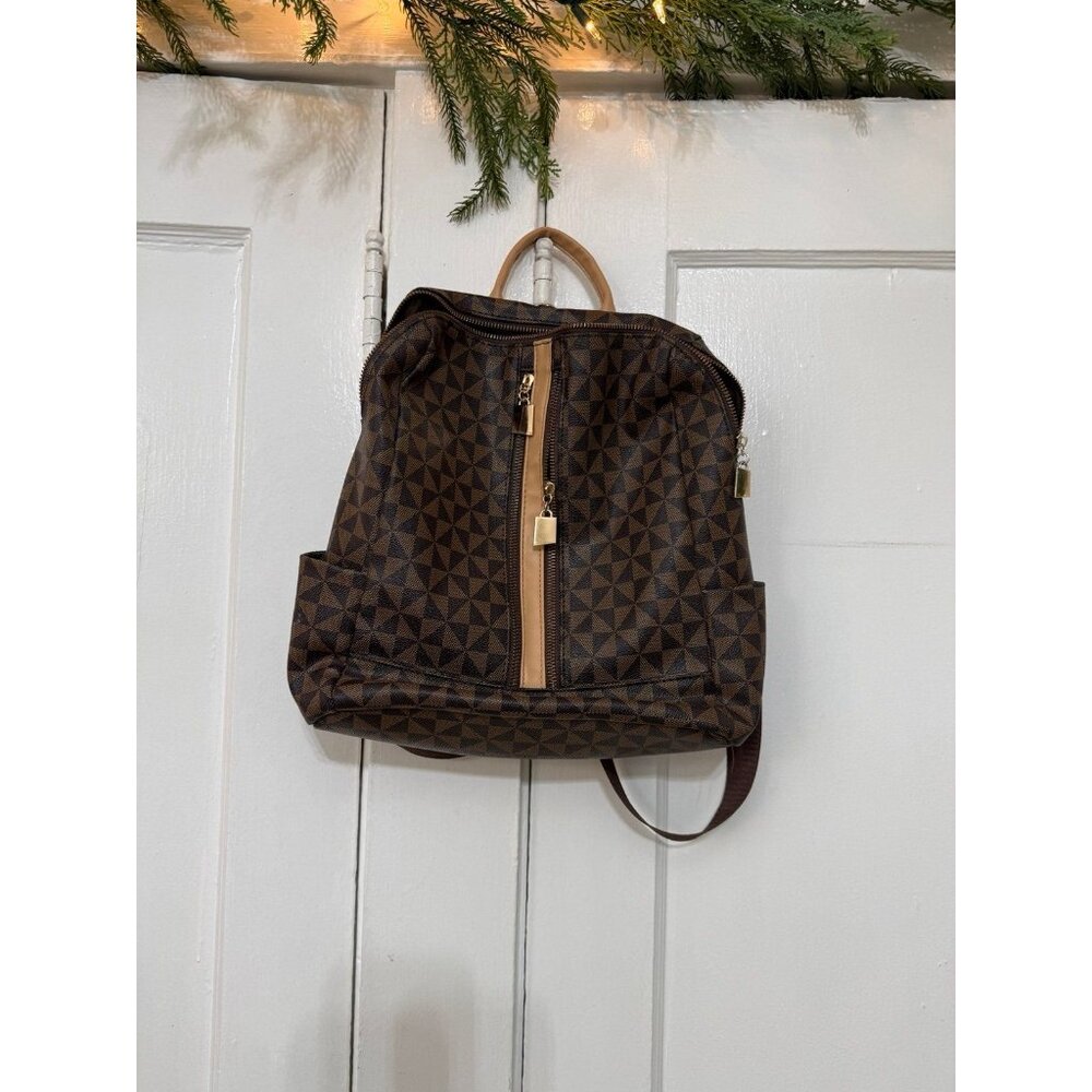 Brown Geometric Convertible Backpack - image 1